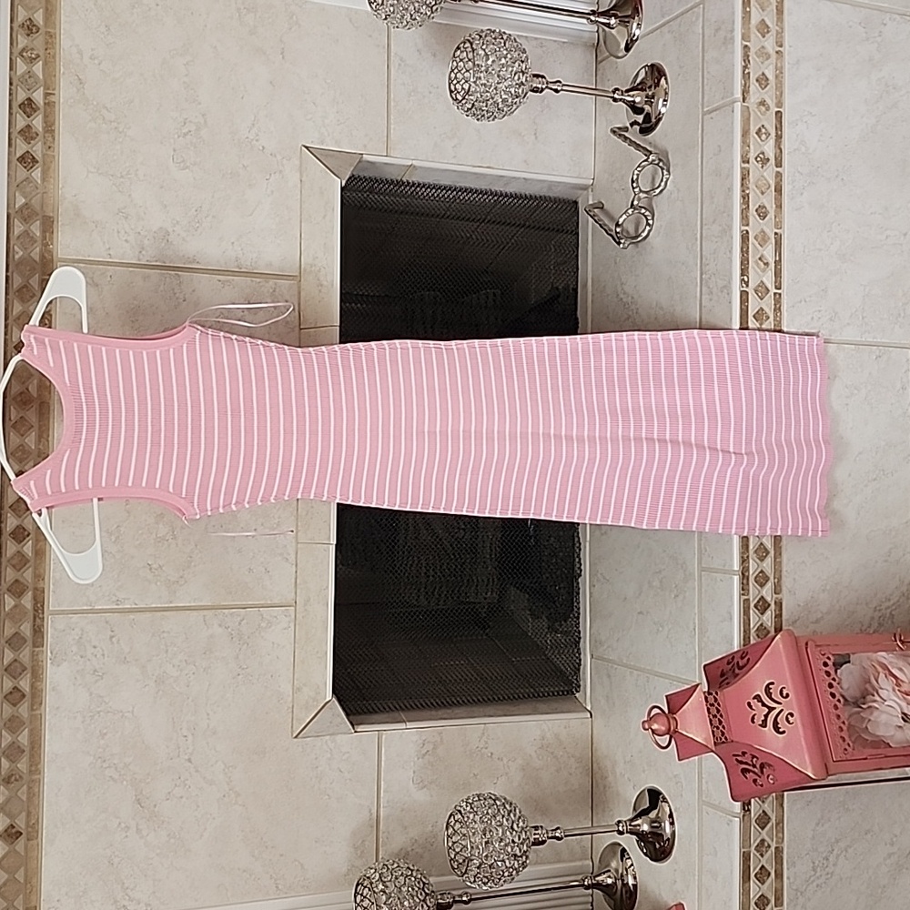 ππ©· Pink Striped SLEEVELESS Ribbed Midi Dress π©·π - Picture 10 of 10